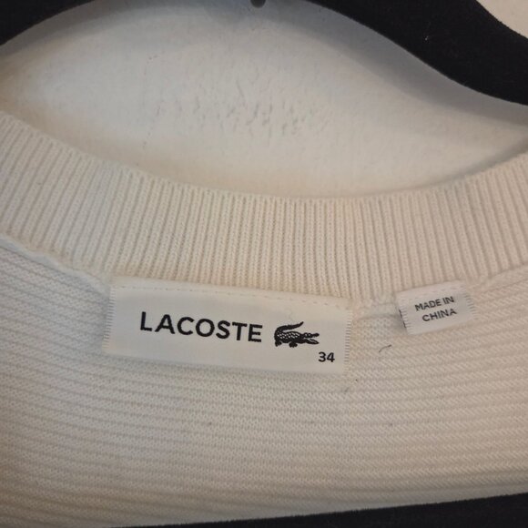 Lacoste Women's V-Neck Ribbed Cream Lightweight Sweater Shirt Oversize S (34) - Picture 5 of 7